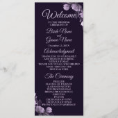 Huwelijksceremonie Paarse Bloemen Violet Elegant Programmakaart (Voorkant)