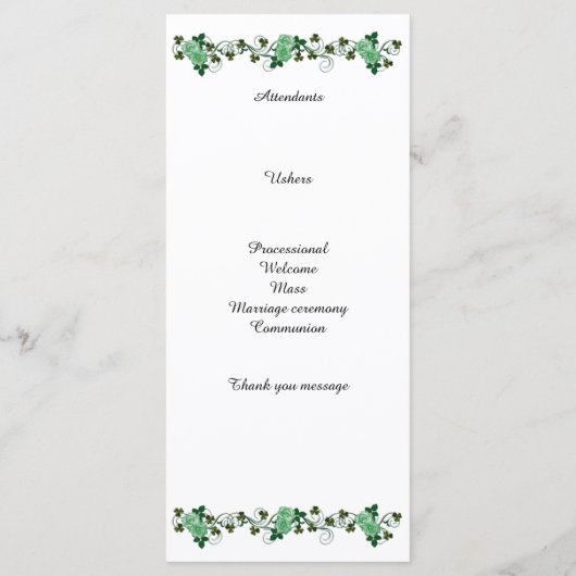 Huwelijksceremonie programma Iers thema Programmakaart (Achterkant)