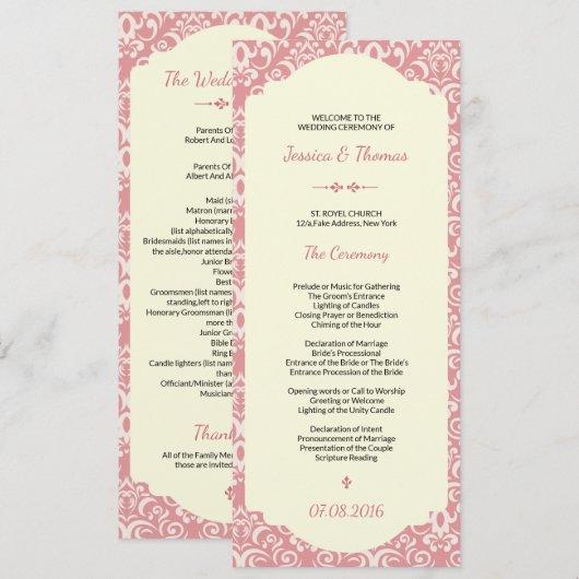 Huwelijksceremonie programma sjabloon (Voorkant / Achterkant)