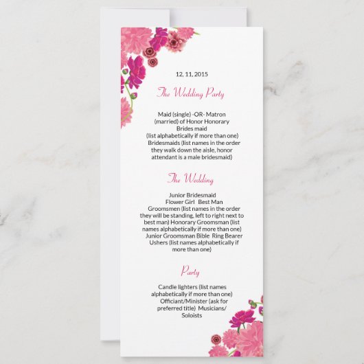 Huwelijksceremonie Programma Sjabloon (Achterkant)