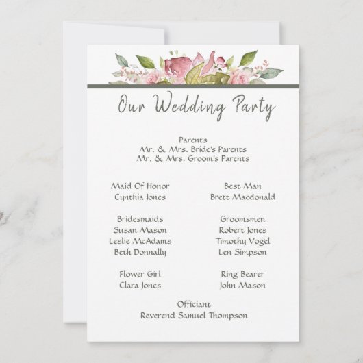 Huwelijksceremonie Programma Waterverf Roze Rozen (Achterkant)