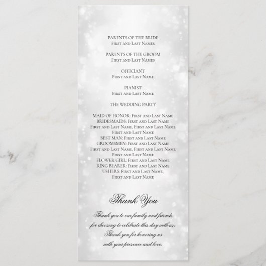 Huwelijksceremonie Programma Zilveren Shimmer Ligh Programmakaart (Achterkant)