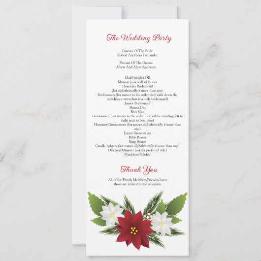 Huwelijksceremonie Programmasjabloon Kaart (Achterkant)