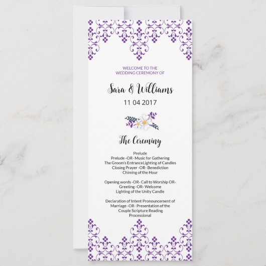 Huwelijksceremonie Programmasjabloon Kaart (Voorkant)