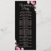 Huwelijksceremonie Roze Bloemen Zwart Modern Programmakaart (Achterkant)