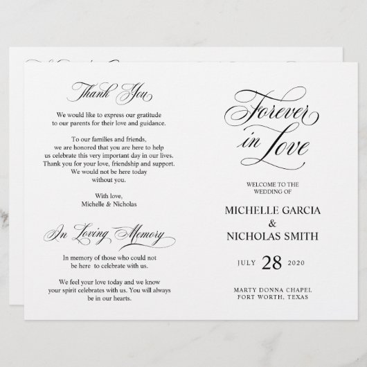 Huwelijksceremonieprogramma's, Klassieke Elegantie (Voorkant / Achterkant)