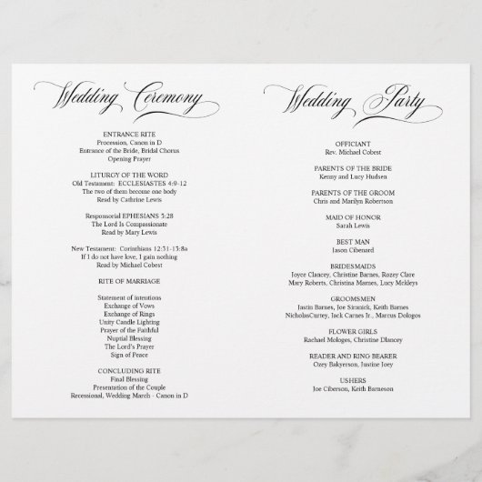 Huwelijksceremonieprogramma's, Klassieke Elegantie (Achterkant)