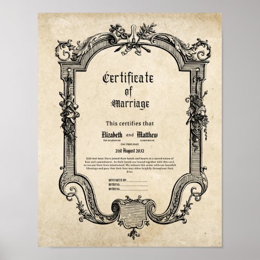 HUWELIJKSCERTIFICAAT  GOTISCHE PAGAN DRUID POSTER (Voorkant)