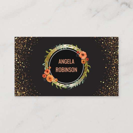 huwelijksconsultant | Chic Floral Gold Glitter Visitekaartje (Voorkant)