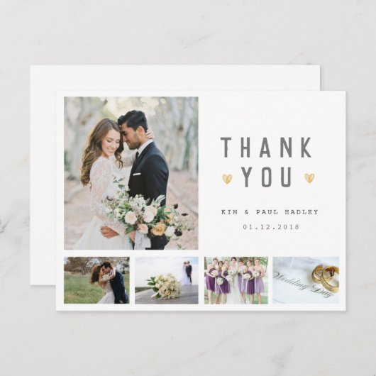 Huwelijksdag Custom Fotocollage Dank u kaart (Voorkant / Achterkant)