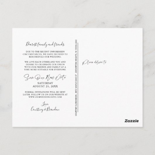 Huwelijksdatum gewijzigd Modern Script Briefkaart (Achterkant)