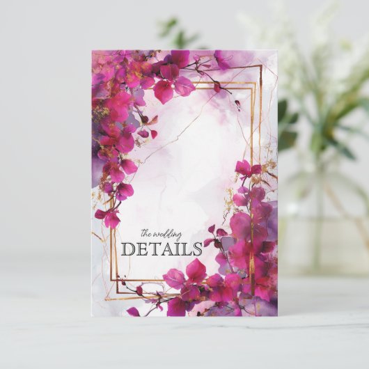Huwelijksdetails Fuchsia Enchantment: Waterverf Informatiekaartje (Staand voorkant)