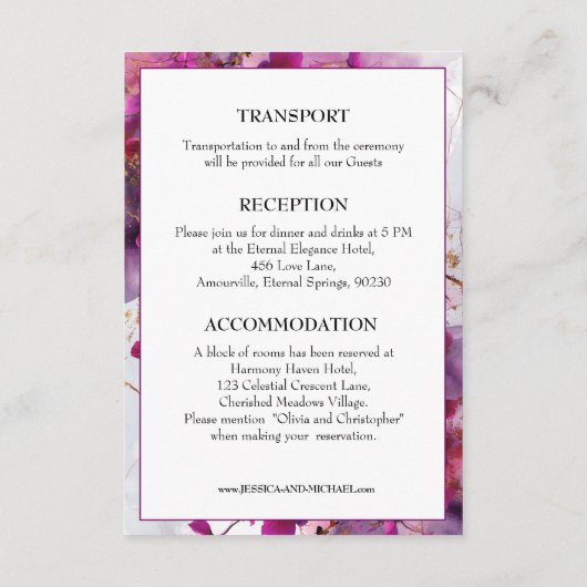 Huwelijksdetails Fuchsia Enchantment: Waterverf Informatiekaartje (Achterkant)