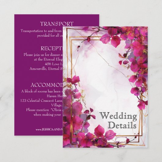 Huwelijksdetails Fuchsia Enchantment: Waterverf Informatiekaartje (Voorkant / Achterkant)