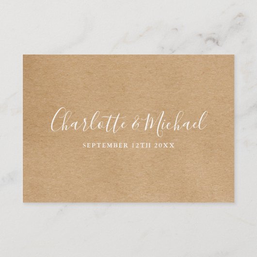Huwelijksdetails Handtekening Script Rustic Kraft Informatiekaartje (Achterkant)