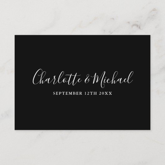 Huwelijksdetails Handtekening Script Zwart-wit Informatiekaartje (Achterkant)