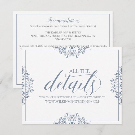 Huwelijksdetails / Info Kaart | Nadine (Dusty Blue (Voorkant / Achterkant)