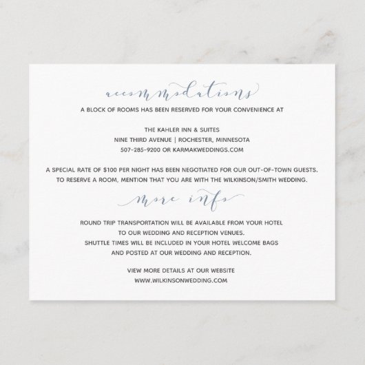 Huwelijksdetails Info Swirly Calligrafie Typografi Informatiekaartje (Achterkant)