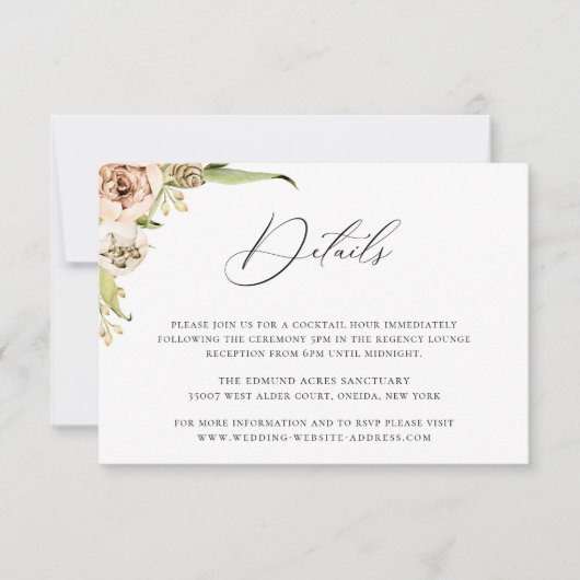 Huwelijksdetails kaart met botanisch bos bloemmoti (Voorkant)