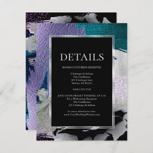 HUWELIJKSDETAILS | Metallic Paint Stroke Blauwgroe Informatiekaartje (Voorkant / Achterkant)