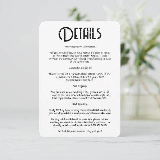 Huwelijksdetails QR-code Eenvoudig Zwart Minimaal Informatiekaartje (Staand voorkant)