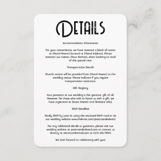 Huwelijksdetails QR-code Eenvoudig Zwart Minimaal Informatiekaartje (Voorkant)