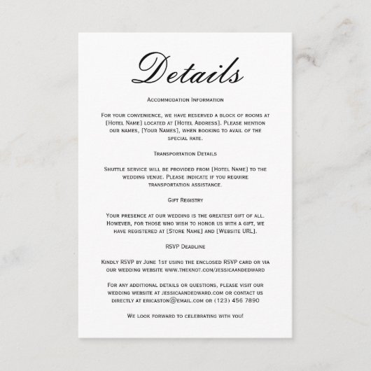 Huwelijksdetails QR-code Eenvoudig Zwart Minimaal Informatiekaartje (Voorkant)