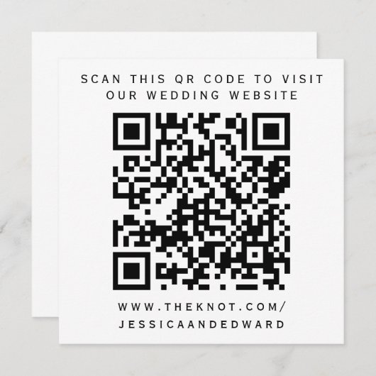 Huwelijksdetails QR-code Eenvoudig Zwart Minimaal Programmakaart (Voorkant / Achterkant)