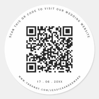 Huwelijksdetails QR-code Eenvoudig Zwart Minimaal  Ronde Sticker