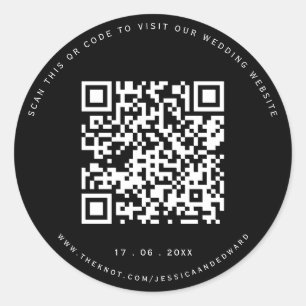 Huwelijksdetails QR-code Eenvoudig Zwart Minimaal  Ronde Sticker