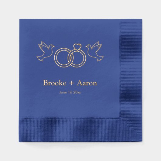 Huwelijksduiven en ringen Namen en datum van het p Folie Servetten (Voorkant)