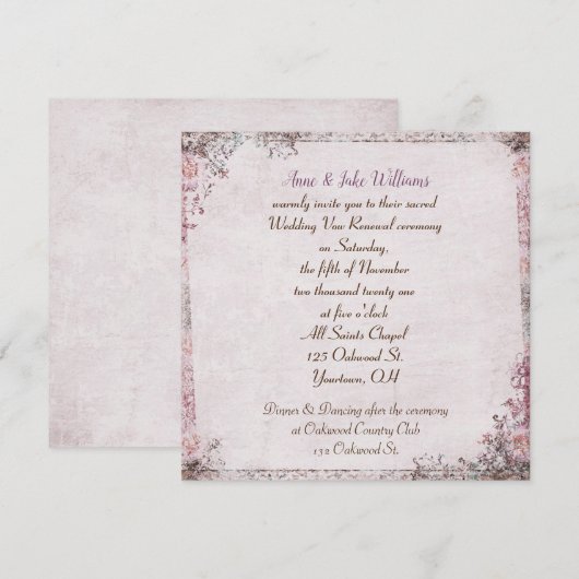 huwelijkse belofte vernieuwing ouderwetse bloemran kaart (Voorkant / Achterkant)