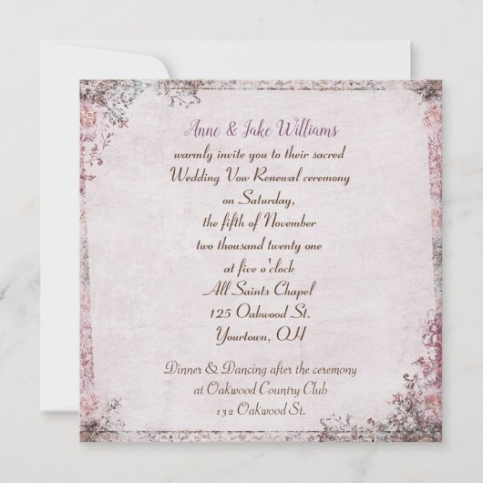 huwelijkse belofte vernieuwing ouderwetse bloemran kaart (Voorkant)