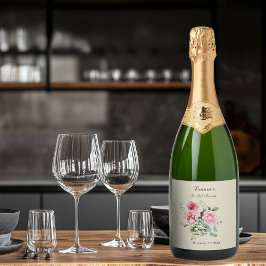 Huwelijkse Bruiloft met Roos uit het Verleden Op M Sparkling Wijnetiket