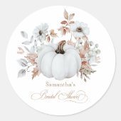 Huwelijkse bruiloft met witte pompoen in de herfst ronde sticker (Voorkant)