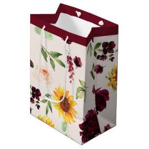 Huwelijkse Bruiloft met Zonnebloemen en Bourgondis Medium Cadeauzakje