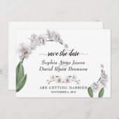 Huwelijkse Charm White Orchid Calligrafie Save The Date (Voorkant / Achterkant)