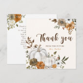 Huwelijkse Herfst Witte Pompoen Bruidsdouche Bedankkaart (Voorkant / Achterkant)