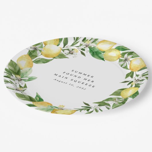 Huwelijkse Main Squeeze Citroenen Thema Papieren Bordje (Gekanteld)