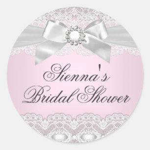 Huwelijkse Sticker Met Mooie Kant En Roze Strik