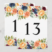 Huwelijkse Tafel Nummer Kaarten met Herfst Bloemst (Voorkant / Achterkant)