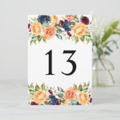 Huwelijkse Tafel Nummer Kaarten met Herfst Bloemst (Staand voorkant)