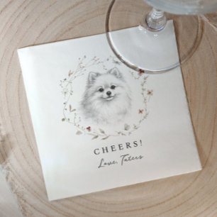 Huwelijkse Trouwdag Hond Pomeranian Wilde Bloem Hu Servet