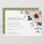 Huwelijkse uitnodiging Blush Navy Anemoon Bloem (Voorkant / Achterkant)