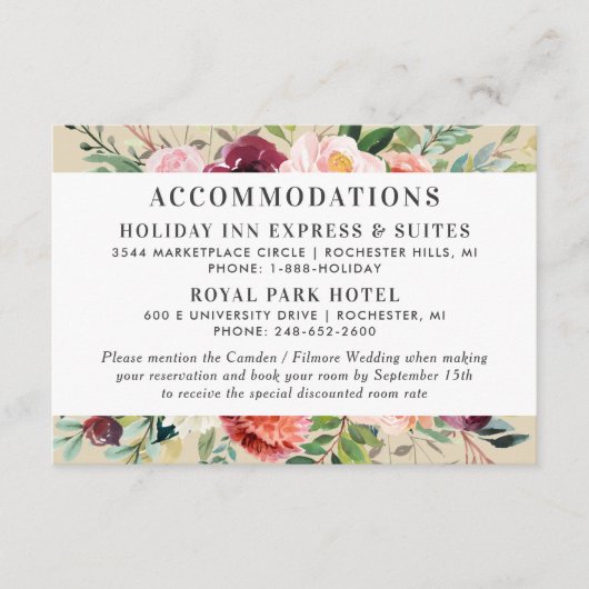 Huwelijkse Verblijfsmogelijkheden in Hotel Bourgon Informatiekaartje (Voorkant)