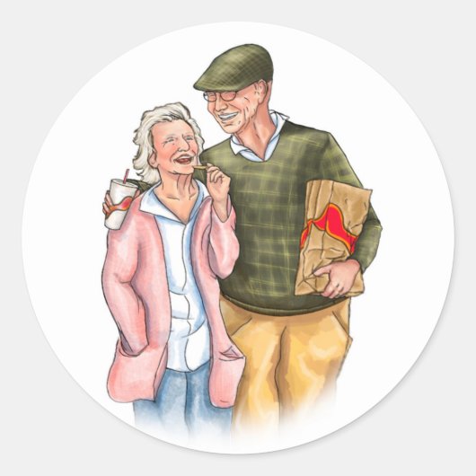 Huwelijkse viering van geliefden, oud schattig ste ronde sticker (Voorkant)