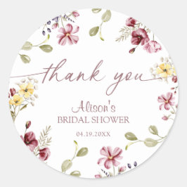 Huwelijkse Wildflower Calligraphy Mauve Bruiloft Ronde Sticker