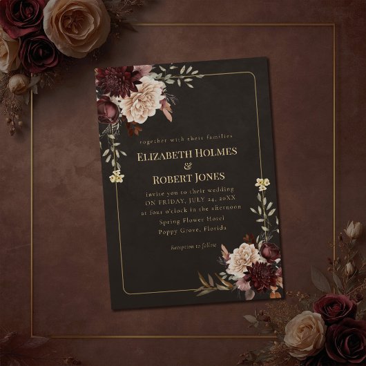 Huwelijkseinvitatiemet vintage heksachtige bloemen kaart
