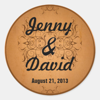 Huwelijksenvelopzegel ( koper) ronde sticker