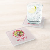 Huwelijksfeest Aangepaste Foto Hart Cirkel Frame Glazen Onderzetter (Schuin)